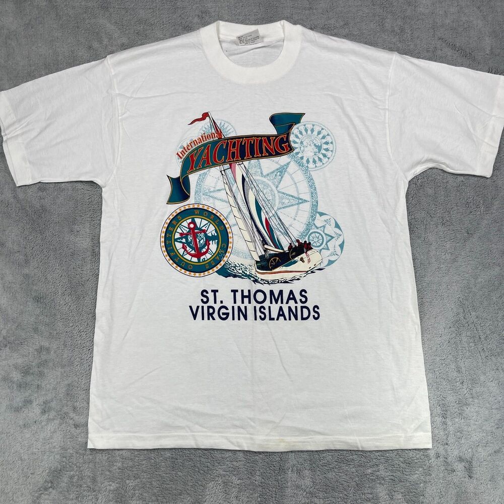 Vtg ST. Thomas Virgin Island T-Shirt Men 2XL White Yachting Graphic Tee Y2K